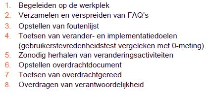 Voorbeelden van activiteiten in deze fase zijn: Continu verbeteren Wordt bekeken hoe de organisatie het implementatieproces verbeterd kan worden en hoe de volwassenheid kan groeien.