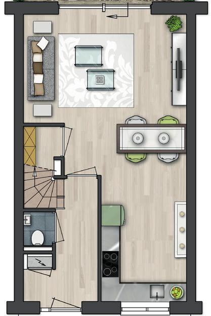 Complete badkamer met optie voor een bad Type : ruime open zolder met mogelijkheid voor extra kamers Type 1: ruime zolder met