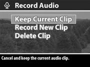 U kunt met de optie Record Audio bij een foto ook opnieuw een geluidsfragment opnemen. Dit kunt u doen zo vaak u wilt.