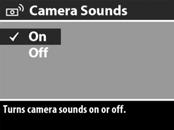 Camerageluiden Camerageluiden zijn geluiden die de camera voortbrengt wanneer u een knop indrukt of een foto neemt.