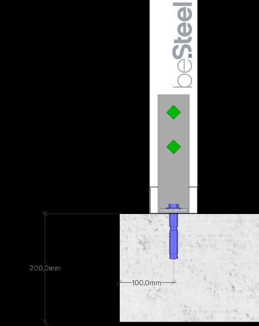 Minimale afstand tussen de rand van het beton en de ankerbouten 100 mm (afstand tussen de rand van het beton en de rand van het C89-profiel 55,5 mm) (afstand tussen de rand