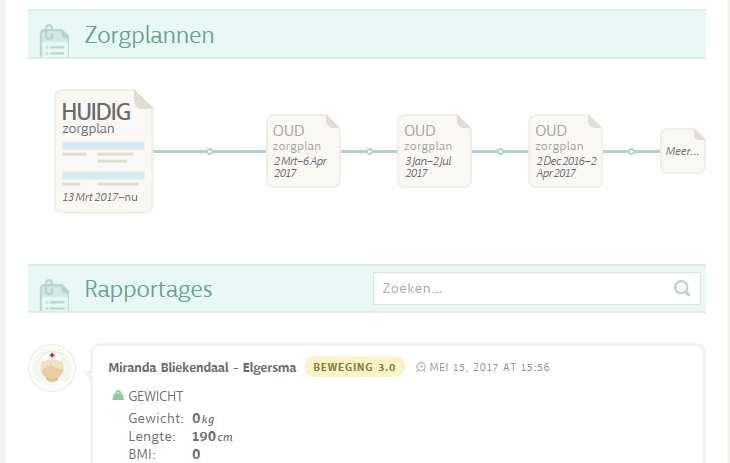 Dossier In het onderdeel dossier vindt een aantal controles, zorgplannen en de rapportages. Dit onderdeel is alleen toegankelijk voor mantelzorgers in de vertrouwensgroep.