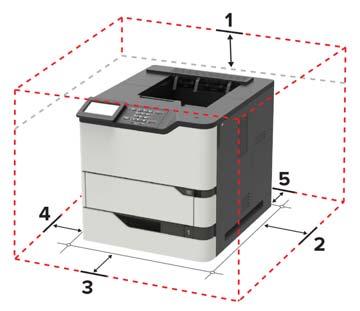 Omgaan met de printer 8 Omgaan met de printer Een locatie voor de printer selecteren Houd bij het plaatsen van de printer rekening met ruimte voor het openen van laden, kleppen en deuren en voor het