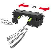 Printer onderhouden 94 3 Haal de nieuwe tonercartridge uit de verpakking en schud deze flink om de toner te verdelen. 4 Plaats nieuwe tonercartridge 5 Sluit de klep.