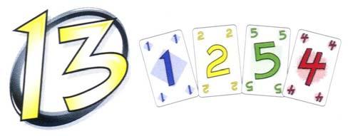 Spelmateriaal Telkens 14 kleurkaarten in drie verschillende kleuren, per kleur twee kaarten met de waarde 4 en telkens drie kaarten met de waardes 1, 2, 5 en 7.