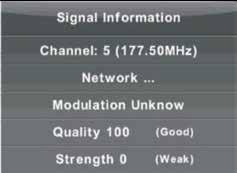 OSD (On Screen Display) tekst aanpassingen Signaalinformatie (alleen in DTV) Digitaal handmatig instellen Druk op om Signal information te selecteren.