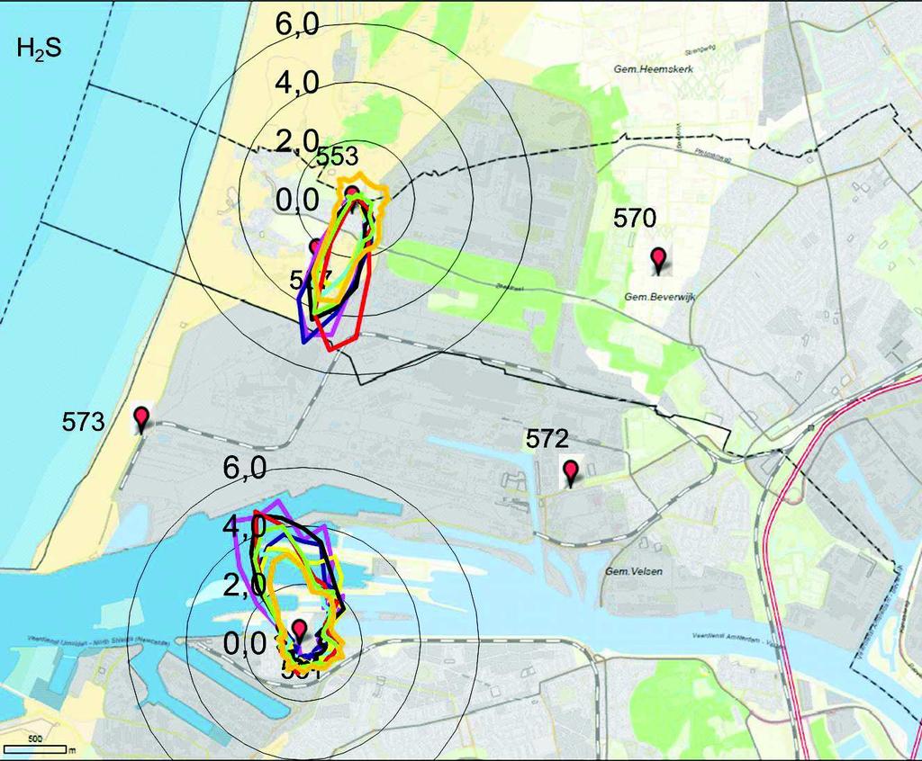 Afbeelding 6: Pollutierozen H 2 S 2009 tot en met 2016 (in