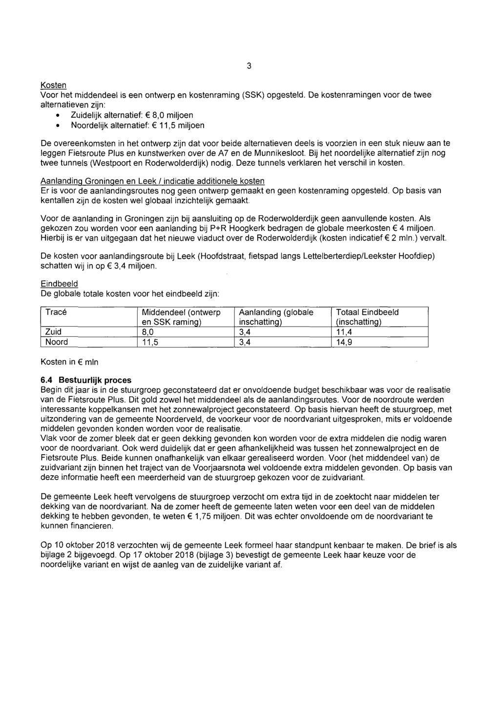 Kosten Voor het middendeel Is een ontwerp en kostenraming (SSK) opgesteld.