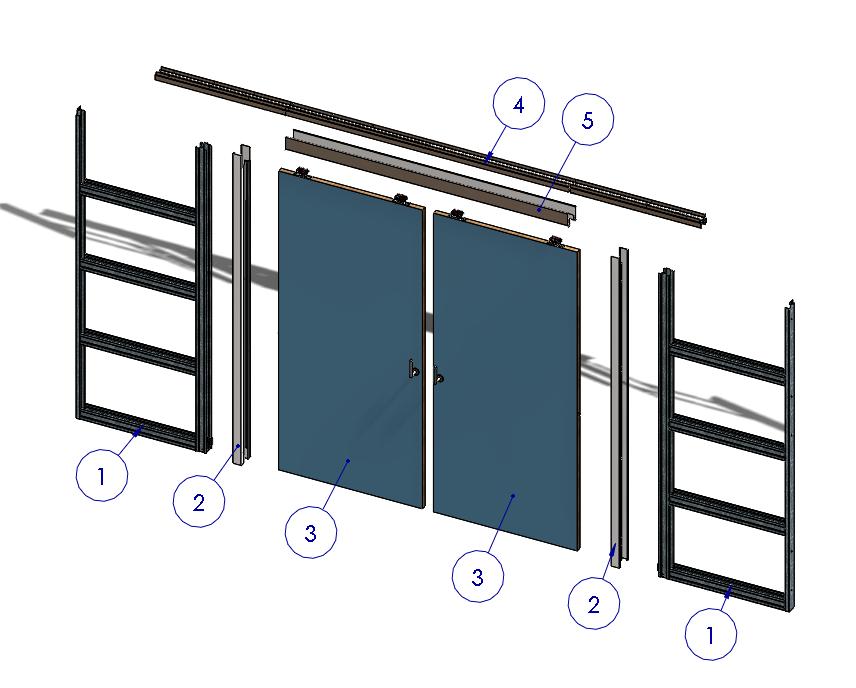 Hoofdbestanddelen schuifdeur systeem 1 Nis 2 Verticale