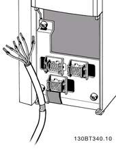 4. Elektrische installatie 1. Gebruik een beugel uit de accessoiretas om de afscherming aan te sluiten op de ontkoppelingsplaat voor de stuurkabels.