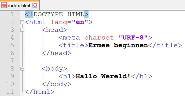 8 Sla het document op als "hello.html".