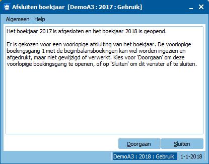 De gemaakt voorlopige beginbalansboekingen kunnen nu gecontroleerd (en gecorrigeerd) worden. Ook kunnen gewoon in het nieuwe boekjaar boekingen worden gemaakt.