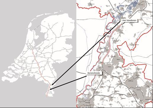 1 Inleiding Op het traject van de A2 tussen knooppunten Het Vonderen en Kerensheide wordt de huidige 2x2 met spitsstroken opgewaardeerd naar 2x3 volwaardige rijstroken met vluchtstrook.