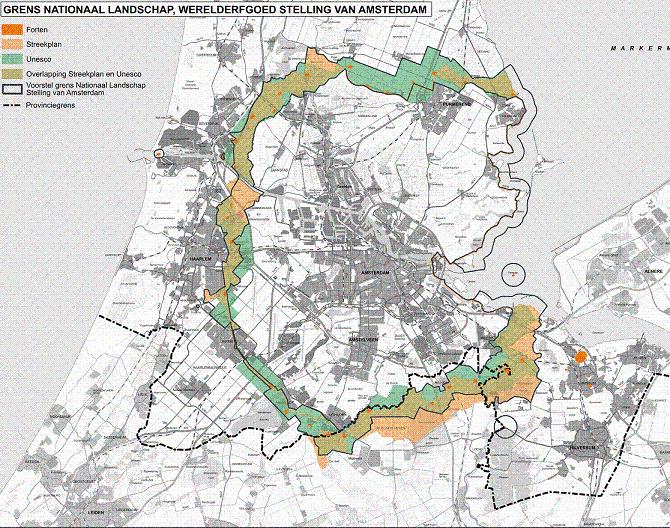 Pagina 53 De Stelling van Amsterdam heeft als kernkwaliteiten: samenhangend systeem van forten, dijken, kanalen en inundatiekommen; groene en relatief stille ring rond Amsterdam; relatief grote