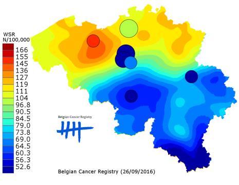 Colorectal cancer: Males, 55-74y, Stage I 2012