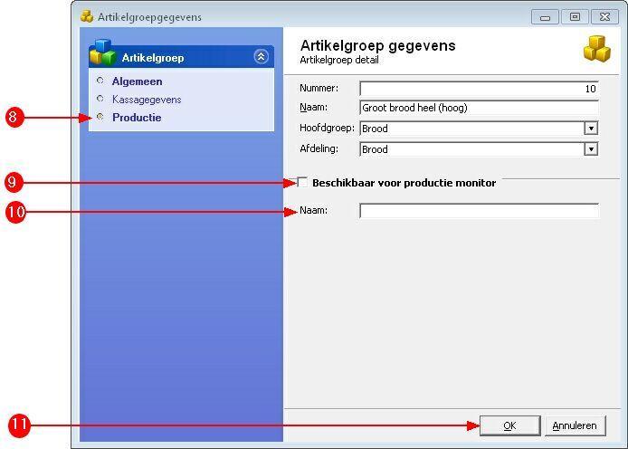 4. Klik op de opdrachtknop Einde 5. Ga naar Artikel Artikelgroepen onderhouden 6. Selecteer de artikelgroep waarvan u de weergave in de receptuurmonitor wilt wijzigen 7.