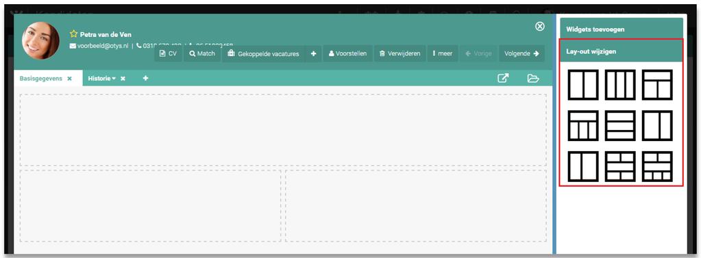 Fig. 10 - Indeling tabblad aanpassen 2.4 CONFIGUREREN WIDGETS PER TABBLAD Nadat u de indeling van uw tabblad(en) heeft bepaald, kunt u deze gaan vullen.