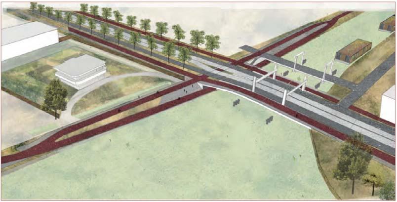 2 Ontwerp busbaan (bron: Integraal Programma van Eisen en Functioneel ontwerp, concept november 2016) De fietsonderdoorgang/-tunnel onder de