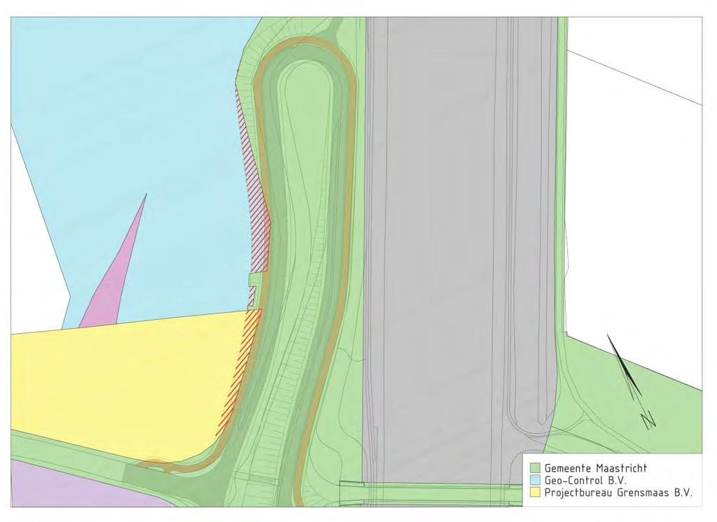 Figuur 4.11 Aanduiding Beek Aankoop Gelijk aan het eerste ontwerp overschrijdt het ruimtebeslag ter plaatse van de aansluiting richting Itteren de kadastrale grenzen van de Gemeente Maastricht.