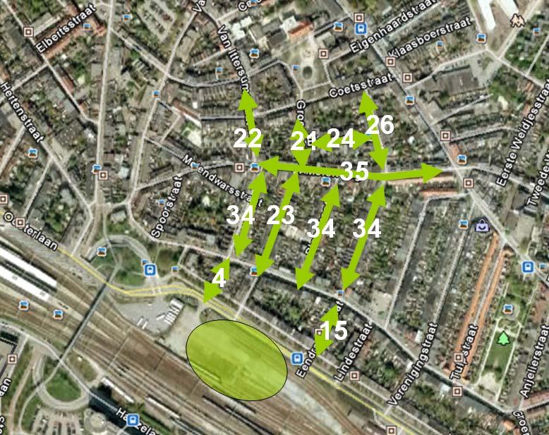 Rekenvoorbeeld Spoorzone 180 parkeerplaatsen Past bij invloedsgebied in de wijk met 220-250