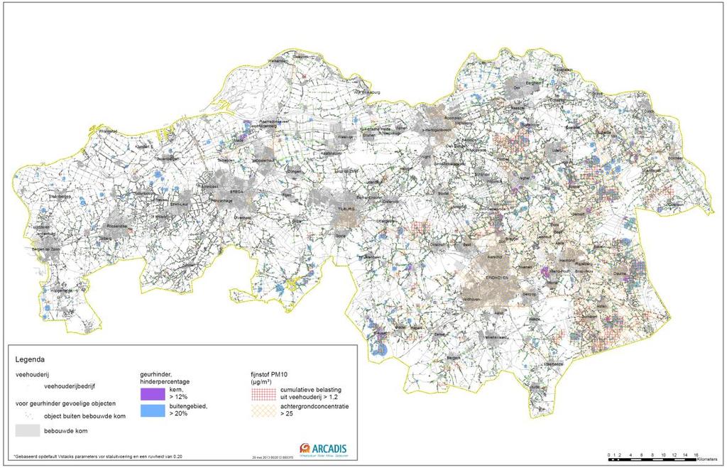 2.2.5 MILIEUBELASTING INTENSIEVE VEEHOUDERIJ In onderstaande kaart (ook opgenomen in de bijlagen) is de milieubelasting door de intensieve veehouderij voor de aspecten geur en ammoniak weergegeven.