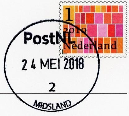 Vestigingsnummer stempels Nr 1 = Oosterburen 45 (opgeheven) Nr 2 = Oosterburen 2-4 Oosterburen 2-4 (Terschelling) Postkantoor; adres in mei 2018: Coop supermarkt MIDSLAND 2 (type III: links