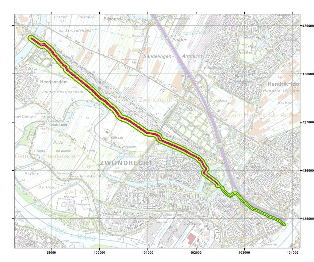 Externe veiligheid waterstofleiding gemeente Zwijndrecht 7 3. Plaatsgebonden risico Figuur 4 toont het plaatsgebonden risico. De contour voor de grenswaarde van 1.