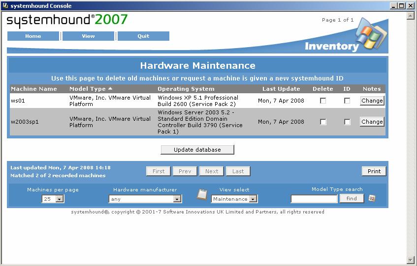 Systemhound Console De Systemhound console is te vinden onder Start > Programma s > Systemhound > Tools > Systemhound Console. Machines beheren 1.