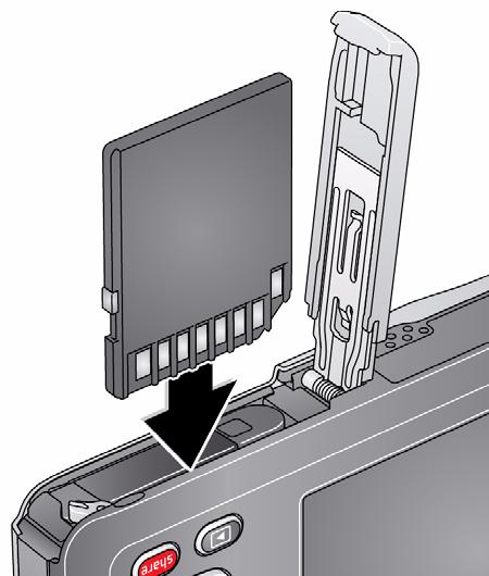 Een SD- of SDHC-kaart (accessoire) gebruiken Uw camera heeft een intern geheugen. We raden u aan een SD- of SDHC-kaart (klasse 4 of hoger) aan te schaffen, zodat u meer foto's en video's kunt opslaan.