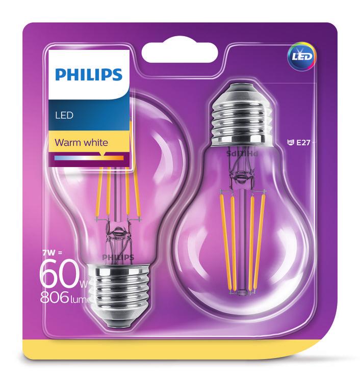 PHILIPS LED Lamp 7 W (60 W) E27 Warmwit Niet-dimbaar Een design dat gezien mag worden Vertrouwde vormen waar u van houdt.