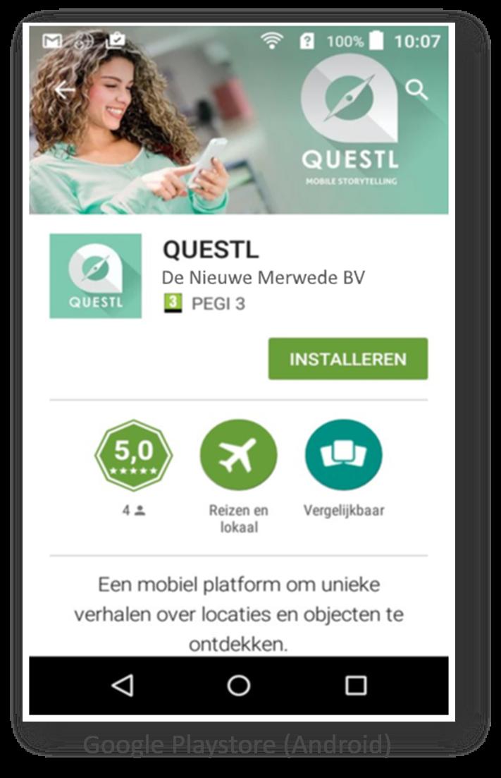 Downloadinstructies Om van Questl gebruik te kunnen maken moet de app eerst geïnstalleerd worden op uw mobiel toestel. De Questl app is beschikbaar voor Android en ios.
