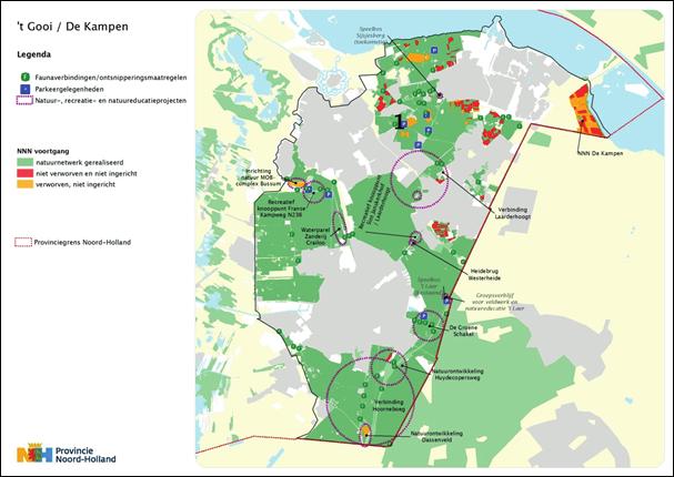 Programma Gooi en Vechtstreek 2016-2020 Provincie Noord-Holland 39 (8.7) NNN de Kampen In 2020 is de NNN opgave in de Kampen (102 ha NNN) gerealiseerd (na verwerving/beschikbaar krijgen van 40 ha) (8.