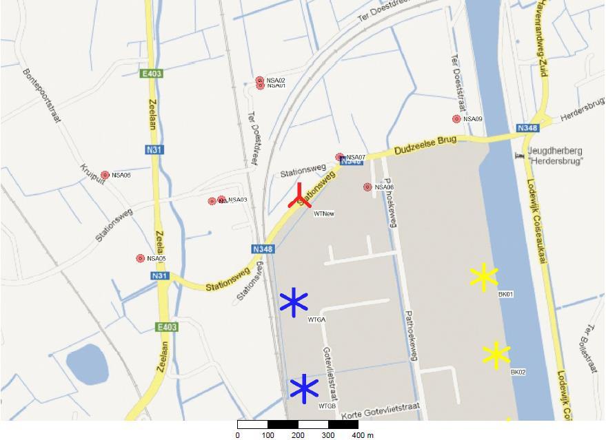 Windenergieproject Brugge A11 - Verzoek tot Ontheffing van Project-MER Pagina 36 van 99 Voor de beschrijving van de locaties van de woningen, wordt verwezen naar straatnamen, die te zien zijn op een