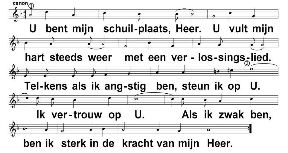 Zingen "U bent mijn schuilplaats Heer," (EL 230) 1 allen 2x canon Lezing N.T. - Marcus 14:26 28 (NBV) leest predikant Nadat ze de lofzang hadden gezongen, vertrokken ze naar de Olijfberg.