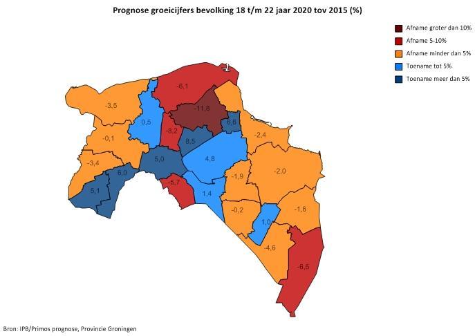 18 t/m 22 jaar In de leeftijdsgroep 18 t/m 22 jarigen is er opvallend veel variatie tussen de gemeenten in vergelijking met de voorgaande leeftijdscategorieën.