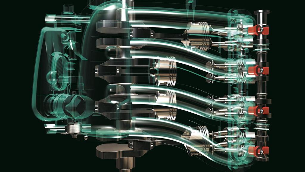 Grote enkele gasklep Dit innovatieve systeem regelt de luchtstroom naar alle vier de cilinders, waarbij pulse tuning wordt toegepast voordat de lucht de injectoren van het EFI systeem bereikt.