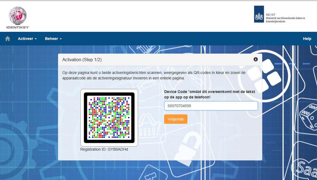 Zorg dat je deze 6-cijferige code onthoudt! Scan nu de eerste QR-code. Dat doe je door je telefoon voor je beeldscherm te houden.