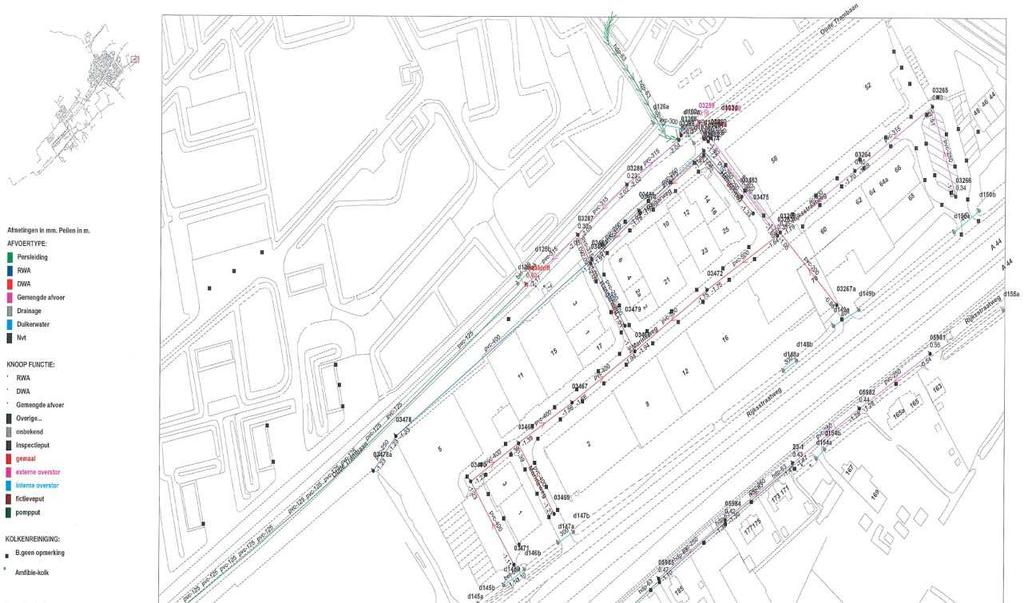 Figuur uitsnede van de rioolbeheerkaart van de gemeente.