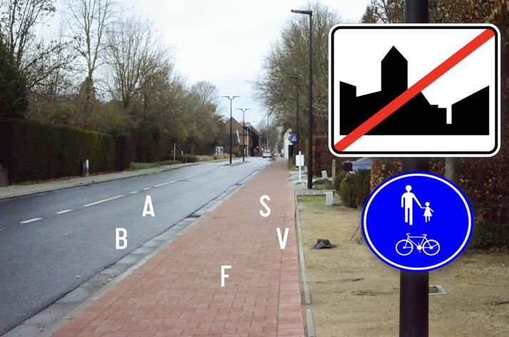 De fietser moet dit deel van openbare weg volgen. Rechts op de rijbaan. De fietser mag de voetganger niet in gevaar brengen.