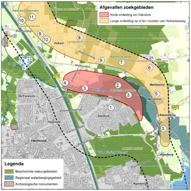 Figuur B-5 Afgevallen tracés omleiding Helmond Ad 3) Oplossingen doorgaand tracé door Veghel Het omleidingsalternatief uit de NRD voor Veghel behelst een omleiding langs Zijtaart, nieuwe aansluiting