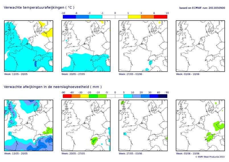 Het weer Neerslagverwachting geldig van 13 mei 2013 tot en met 21 mei 2013: De eerste dagen van deze week valt er vooral in het noordelijk deel van de stroomgebieden Maas en Rijn af en toe regen.