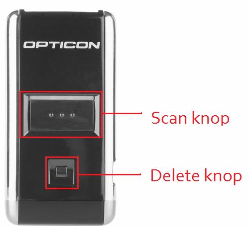 Gebruik Scanner De Oosterberg-scanner is eenvoudig in gebruik. Hij heeft 2 knoppen, een scan knop en een delete knop. Met de scanknop scant u de Oosterberg barcode in het geheugen van de scanner.
