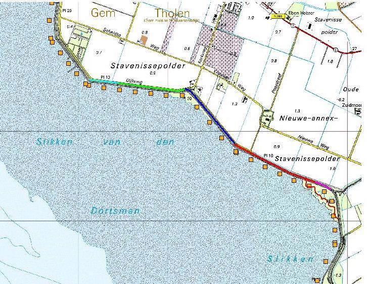 Tabel 2: Maatgevende belastingcombinatie (Hs*Tpm) voor steenbekledingen Dijk- Hs Tpm [s] Waterdiepte (m) Windrichting ( ) vak bij waterstand bij waterstand bij waterstand nautisch bij t.o.v. NAP t.o.v. NAP t.o.v. NAP waterstand t.