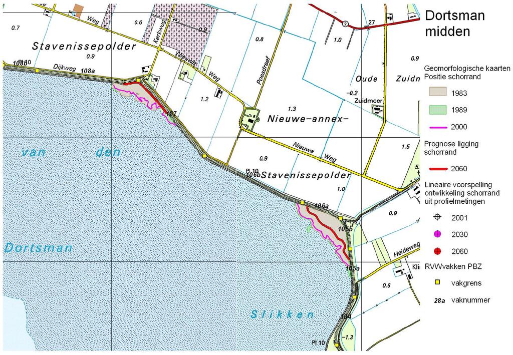 1 Ligging dijkvakken Dit detailadvies gaat over de dijkvakken 106a t/m 113 (zie Figuur 2 t/m 3). Het tracé ligt ten westen van Stavenisse.