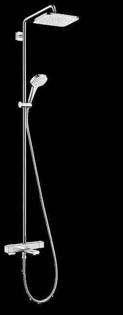 Croma E Croma E hoofddouche 280 1jet # 26257, -000 18,3 l/min # 26258, -000 EcoSmart 9 l/min Croma E showerpipe 1jet met thermostaat Draaibare douche-arm Croma E hoofddouche 280 1jet Croma Select E