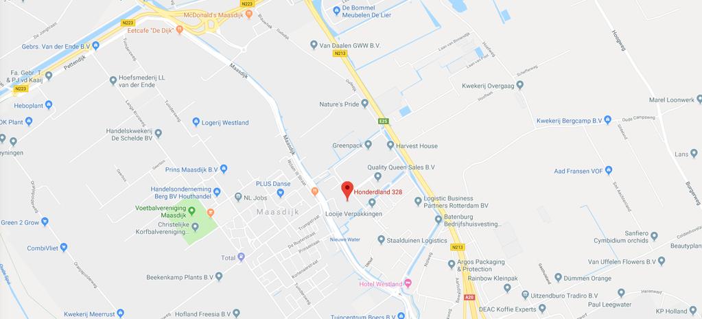 LIGGING EN BEREIKBAARHEID Bedrijvenpark Honderdland ligt aan de entree van het Westland, direct aan de rijksweg A20 en naast de bestaande bedrijventerreinen Transportcentrum, Poortcamp en Coldenhove.