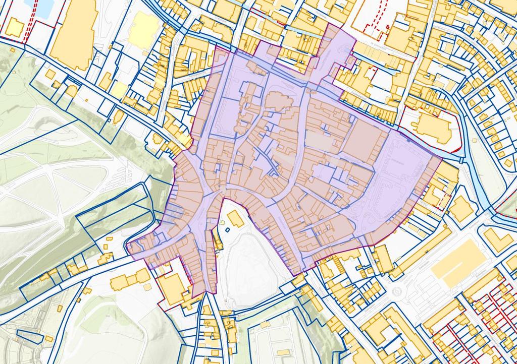 Paarse gebied: Historisch centrum inclusief Theodoor Dorrenplein en