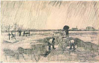 18 Jack van Hoek Over titel en datering van Kerkhof bij regen van Vincent van Gogh Een hardnekkige misvatting Vincent van Gogh maakte twee bijna identieke tekeningen van een kerkhof bij regen.