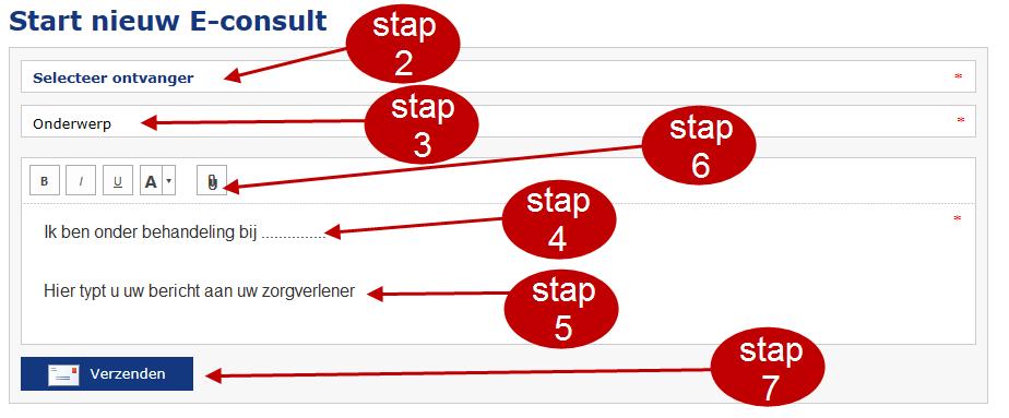 Stap 2: Klik op Selecteer ontvanger om het specialisme te selecteren waar u het bericht naartoe wilt sturen.