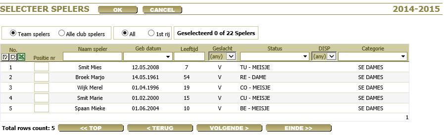 We klikken nu op selecteer en komen in het volgende scherm.